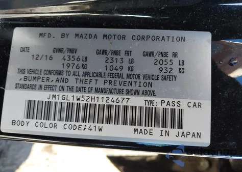 2017 Mazda Mazda6 Grand Touring z USA, uszkodzony, nr VIN JM1GL1W52H1124677